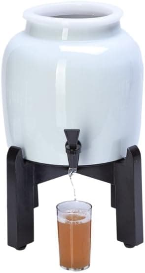 Get Kombucha Continuous Brew Kit with 2.5 Gallon Porcelain Brewing Vessel & Wood Brewer Stand