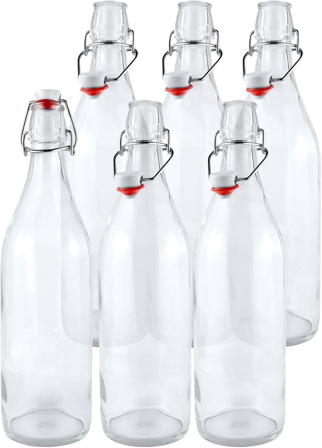 Estilo Swing Top Clear Glass Bottles, 16oz Set of 6 with Stoppers