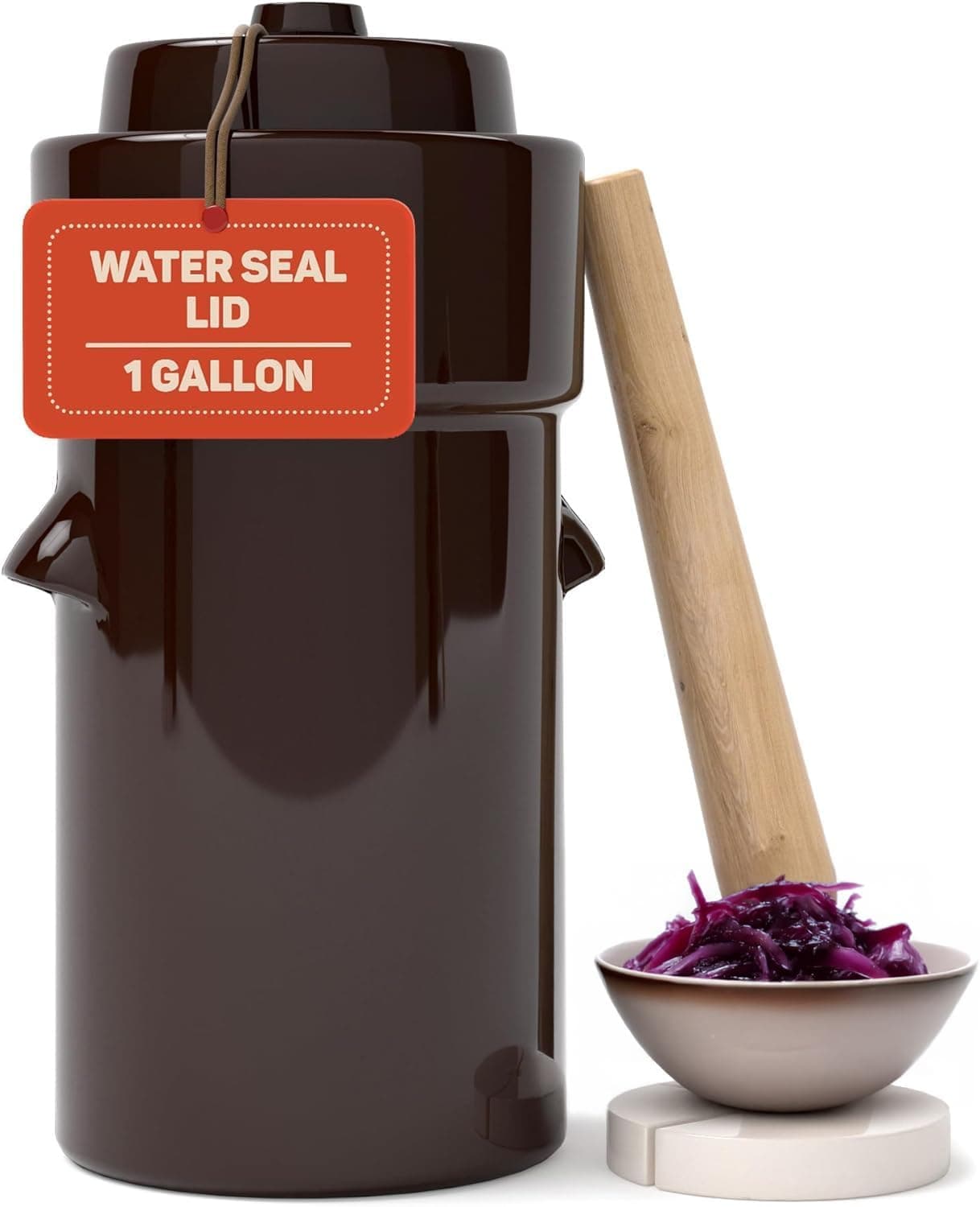 Kenley Fermentation Crock 1 Gallon - Sauerkraut Crock with Lid, Weights & Pounder - 4 Liter