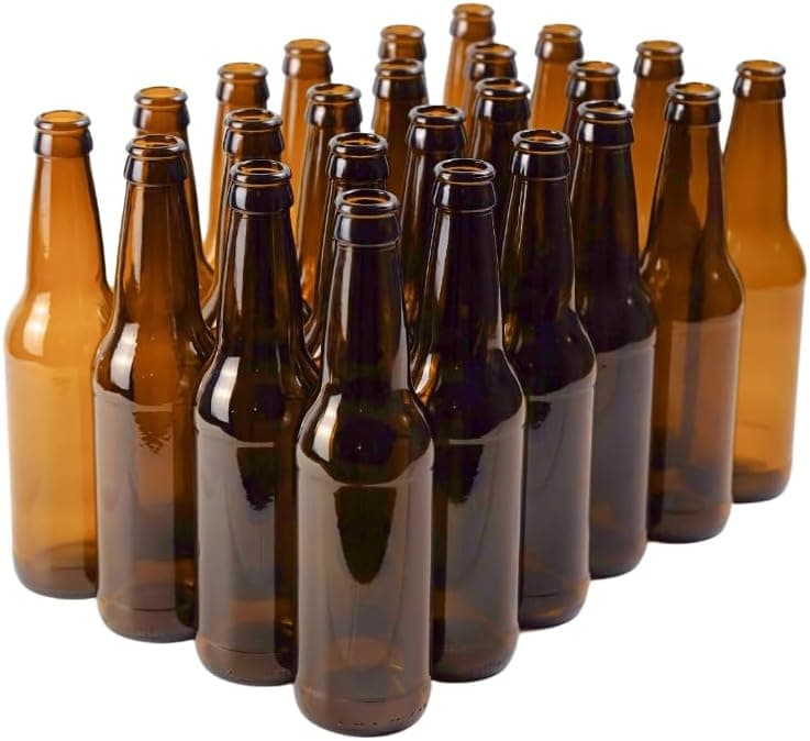 FastRack Amber Beer Bottles 12oz (Pack of 24), Longneck Pry-off Crown Finish