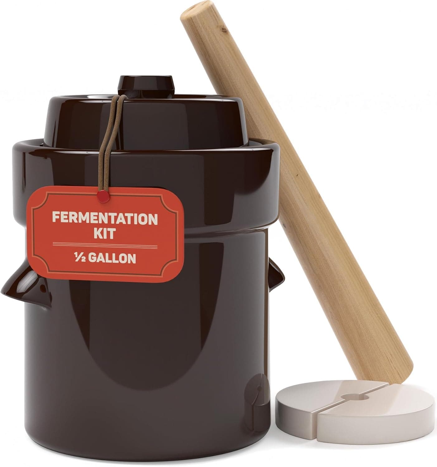 Kenley Fermentation Crock 1/2 Gallon - Sauerkraut Crock with Lid, Weights & Pounder - 2 Liter