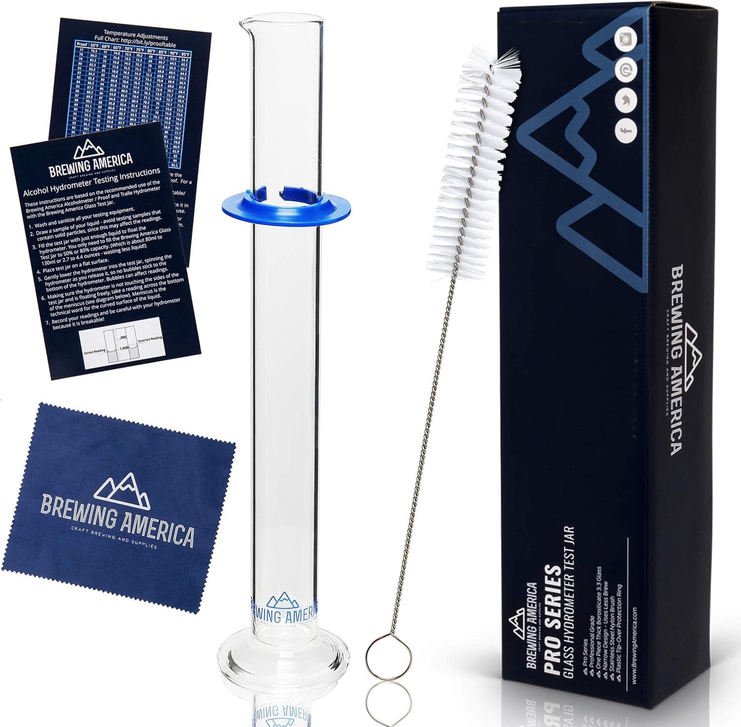 Brewing America Glass Hydrometer Test Tube Jar & Cylinder Brush