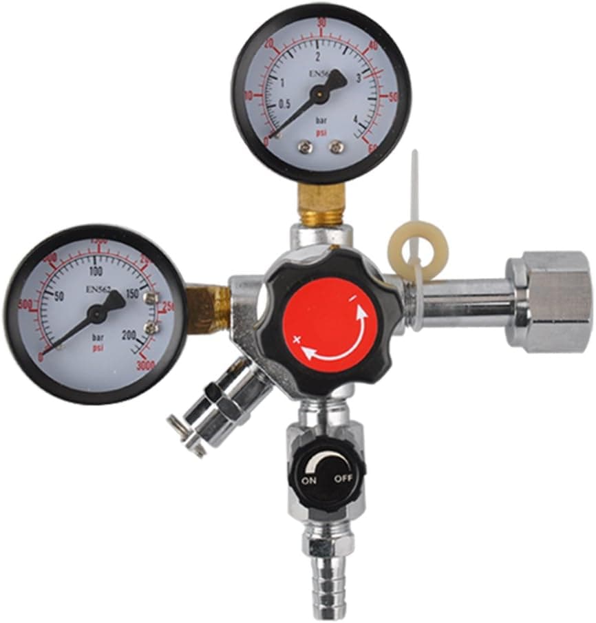 Dual Gauge CO2 Beer Regulator, CGA-320 inlet, 0-60 PSI Working, 0-3000 PSI Tank, Safety Relief Valve