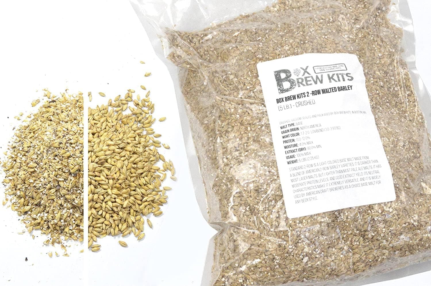 Box Brew Kits 2-Row Malted Barley 5 LBS CRUSHED, Vacuum Sealed