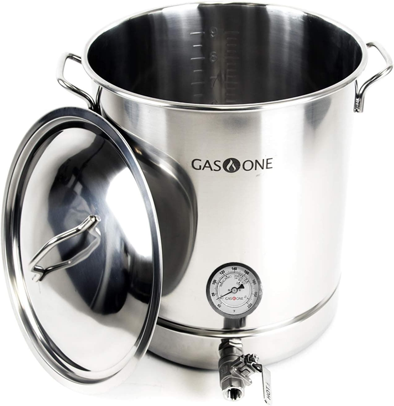 GasOne 10 Gallon Stainless Steel Home Brew Kettle Pre-Drilled 4 PC Set w/ Lid, Thermometer, Ball Valve Spigot