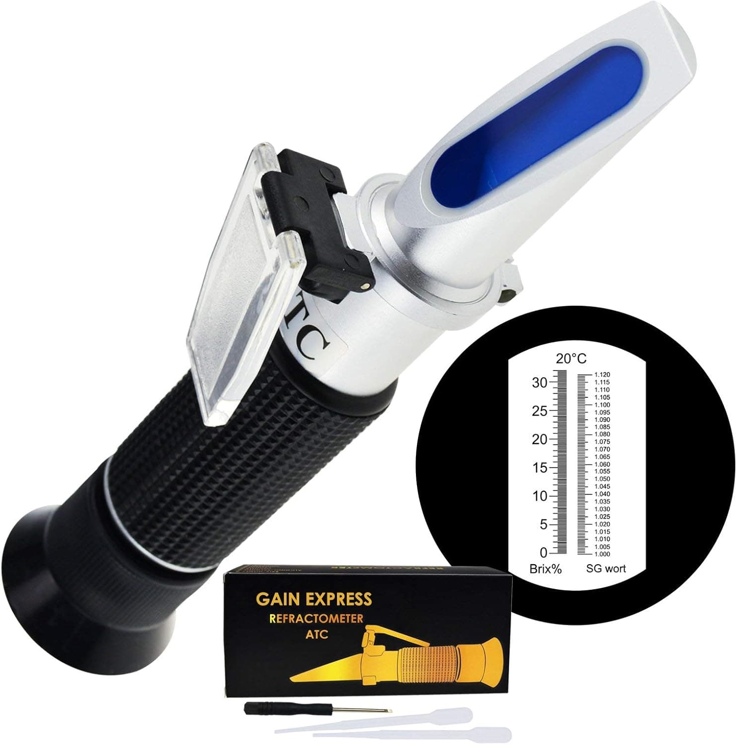 Beer Brix & Specific Gravity Refractometer with ATC Dual Scale 0-32% Brix / 1.000-1.120 SG