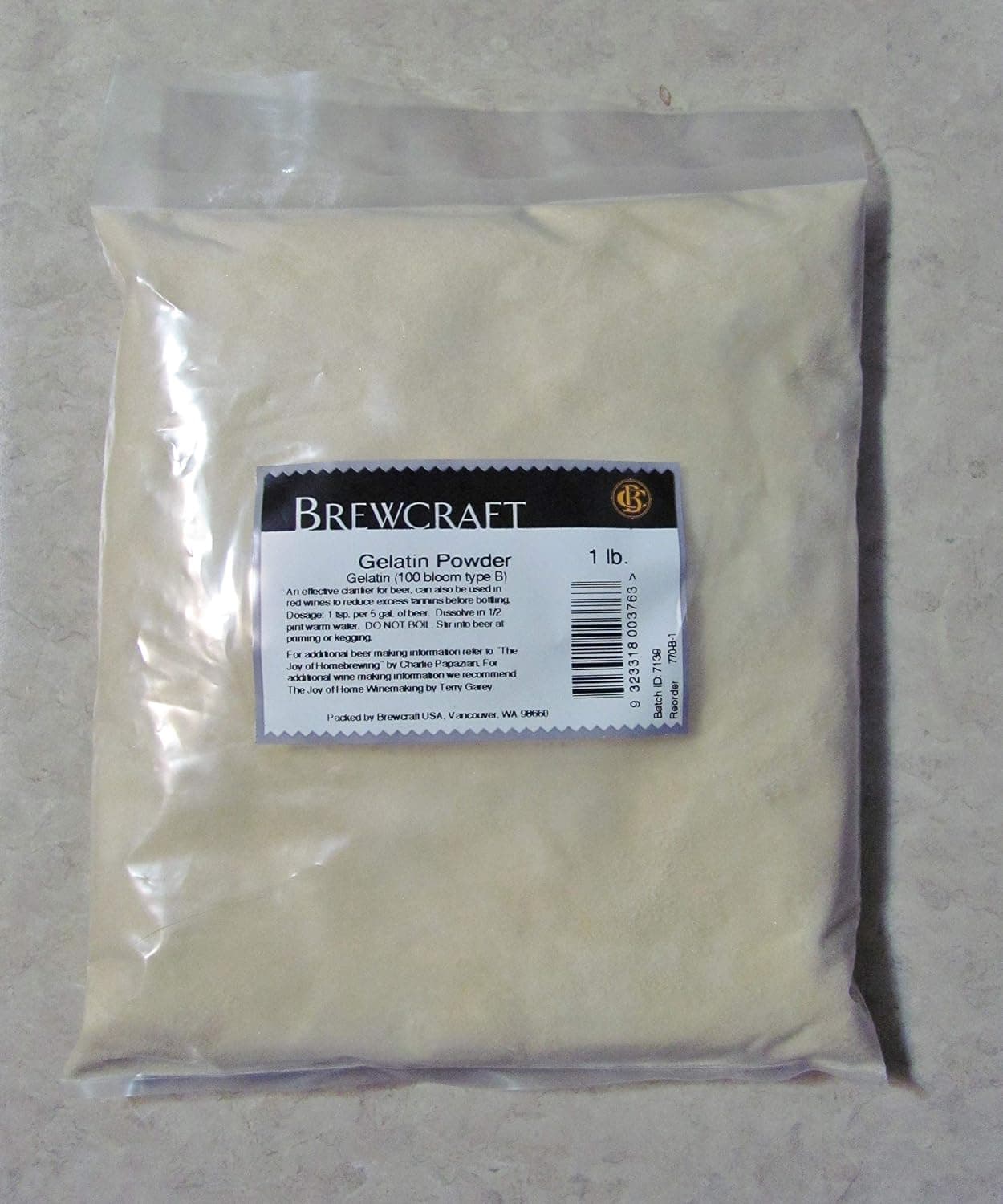 Gelatin Powder Fining 1LB 100 Bloom Type B for Beer and Wine Clarification
