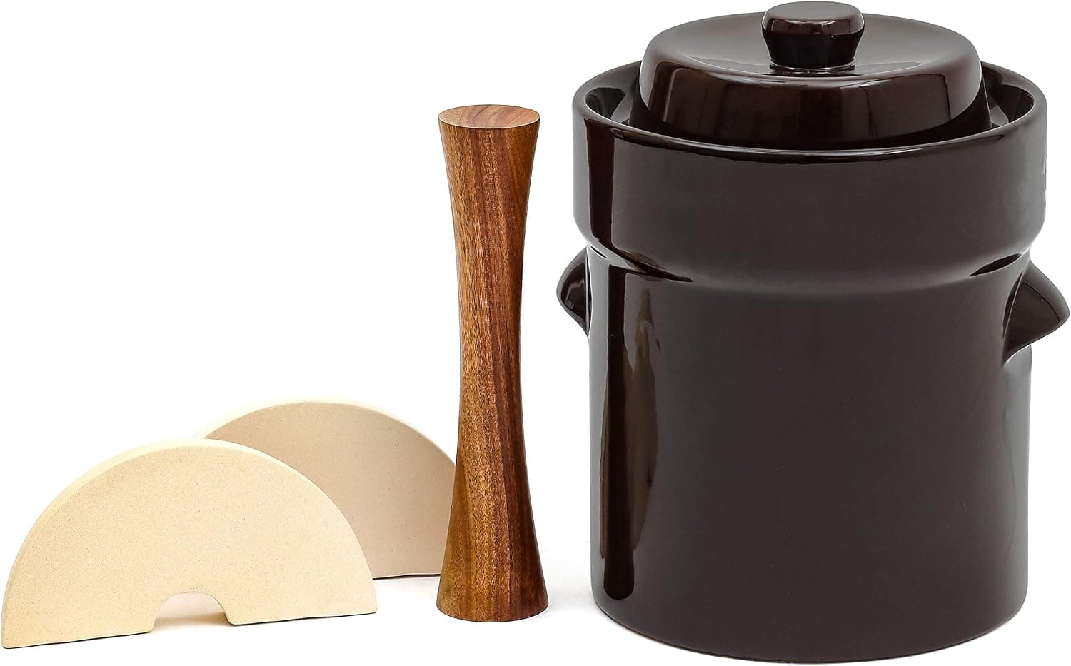 Fermentation Jar Crock Stoneware Pickling Set with Weights and Cabbage Tamper by Trademark Innovations