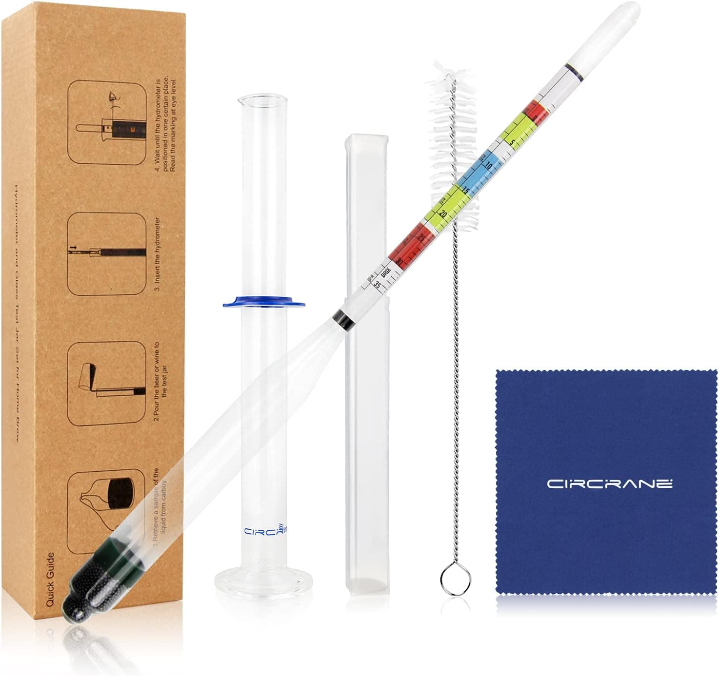 Circrane Hydrometer & Glass Test Jar Set Triple Scale Alcohol Hydrometer