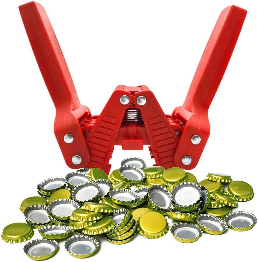 Manual Bottle Capper Tool, Double Lever Hand Capper with 144 Beer Bottle Caps