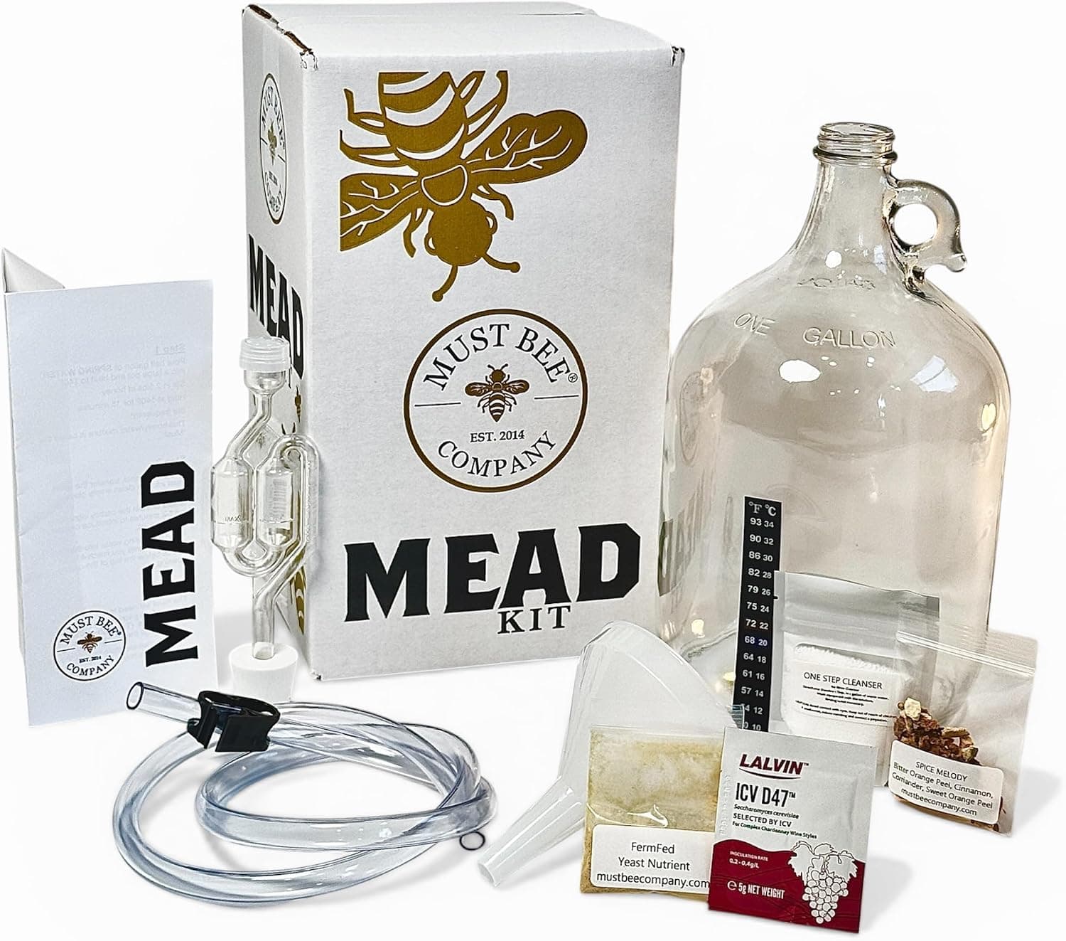 Must Bee Company Mead Making Kit - 1 Gallon Honey Wine Metheglin Starter Kit with Yeast, Nutrients and Spices