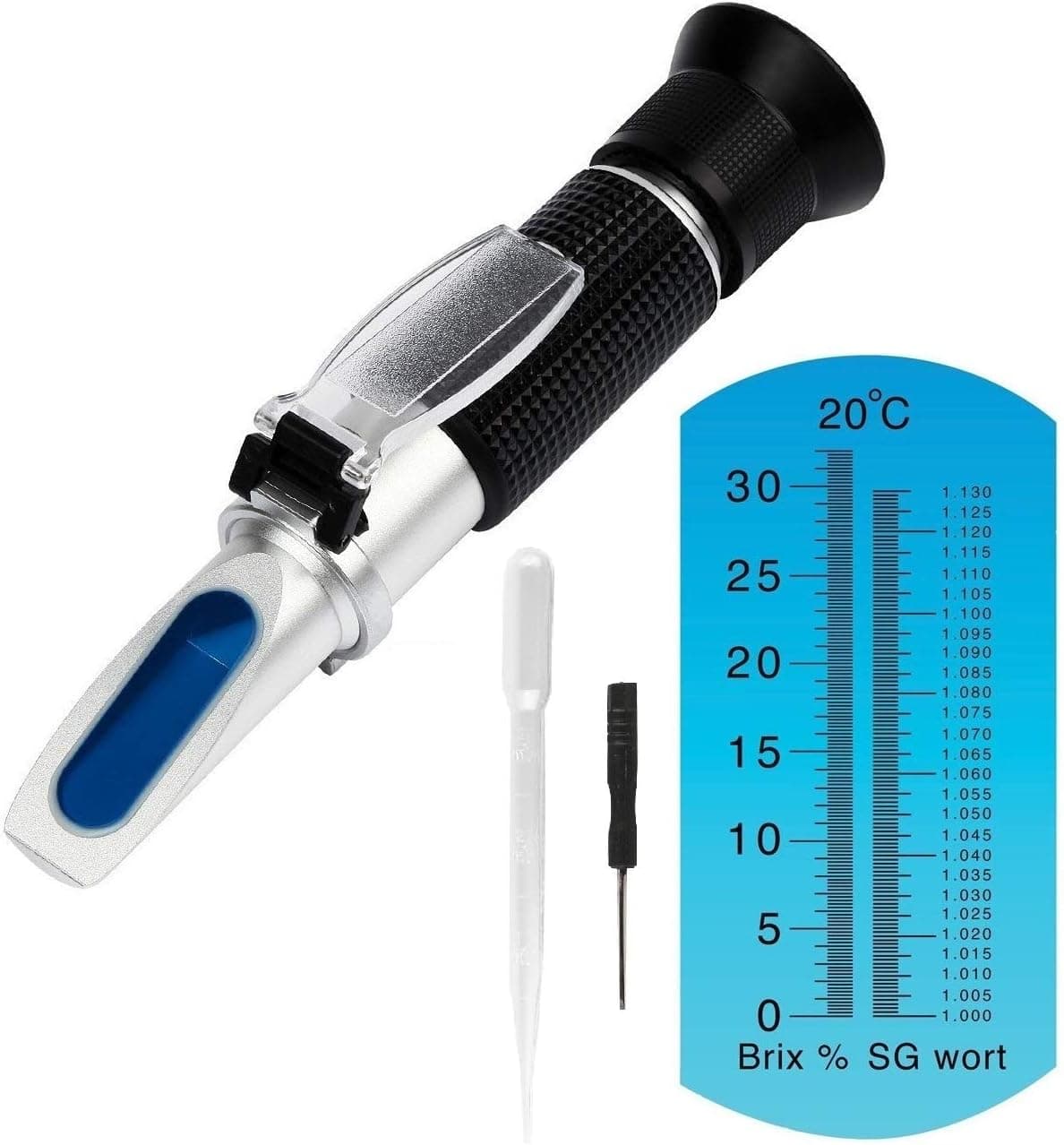 Beer Wort Refractometer for Homebrewing Dual Scale SG 1.000-1.130 / Brix 0-32% with ATC