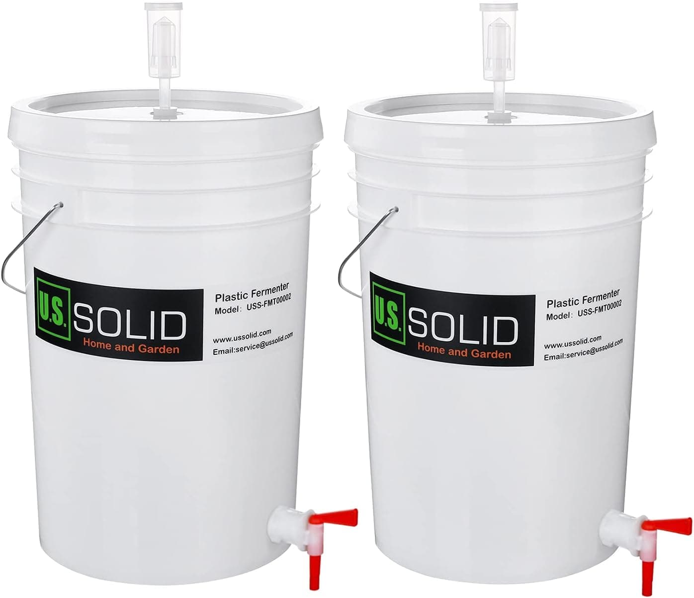 U.S. Solid 2-Pack 6.5 Gallon Plastic Fermenter with Spigot and Airlock