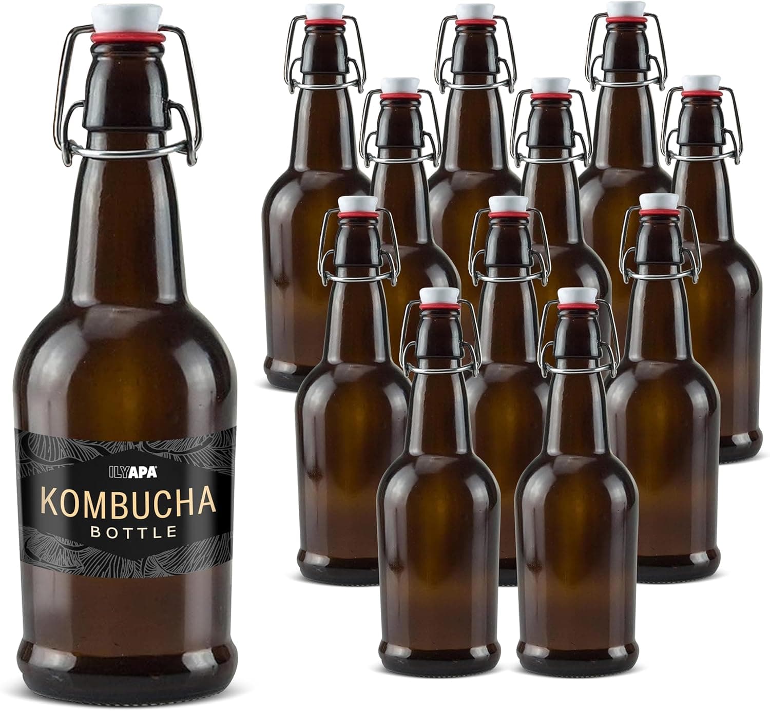 Ilyapa 12oz Amber Glass Beer Bottles for Home Brewing - 12 Pack with Flip Caps