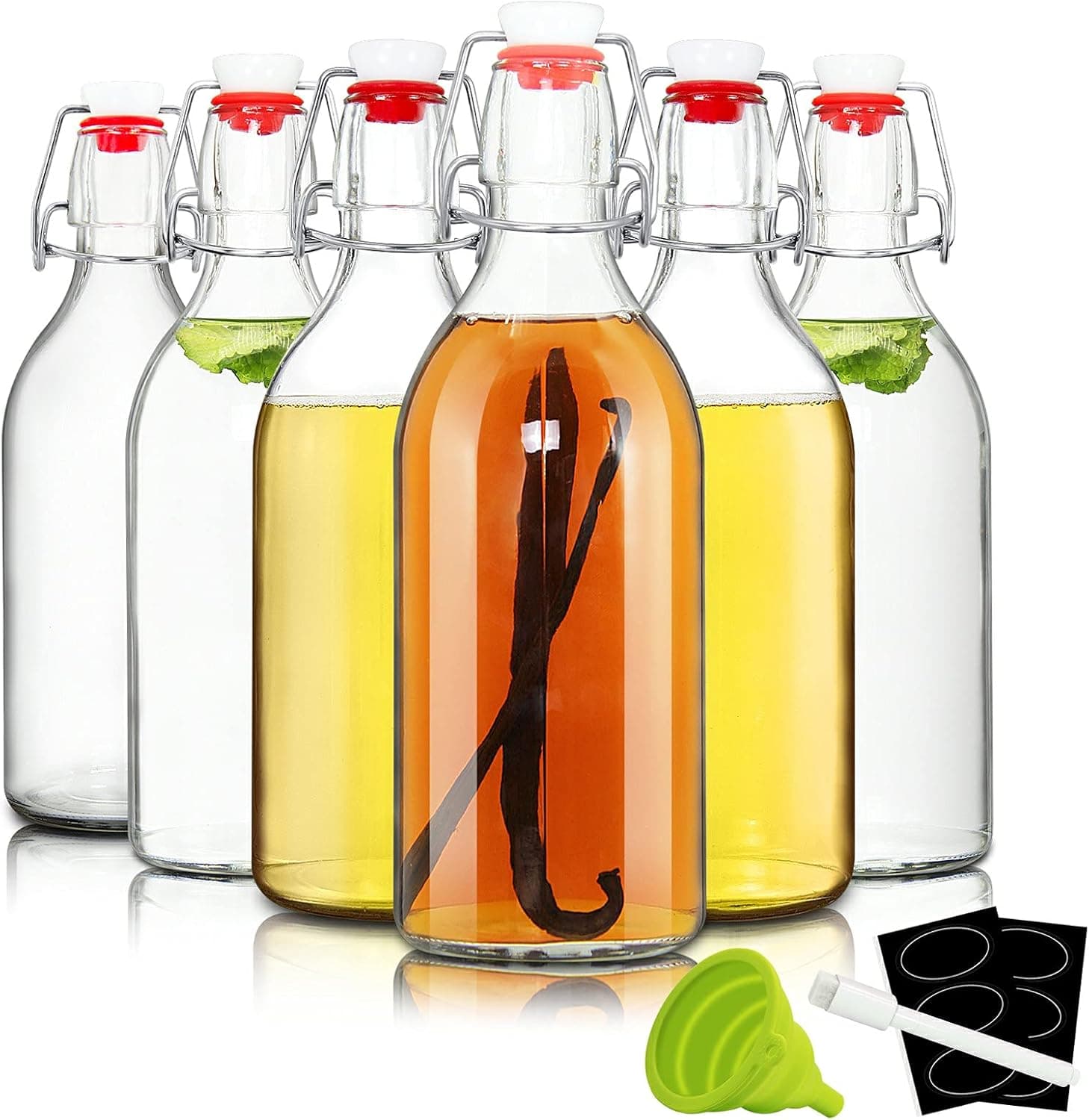 YEBODA 16oz Swing Top Bottles - Glass Beer Bottle with Airtight Rubber Seal Flip Caps (6 Pack)