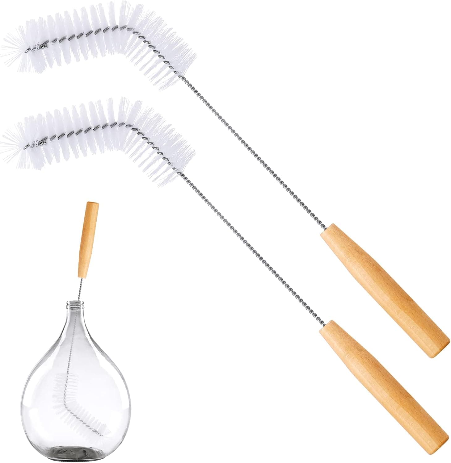 2 Pieces Nylon Carboy Cleaning Brush 13 Inch Gallon Jug Brush Wood Handle