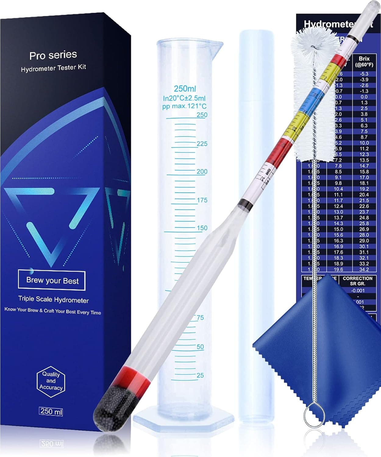 Cimalab Hydrometer Test Kit Triple Scale Alcohol Tester with Test Jar