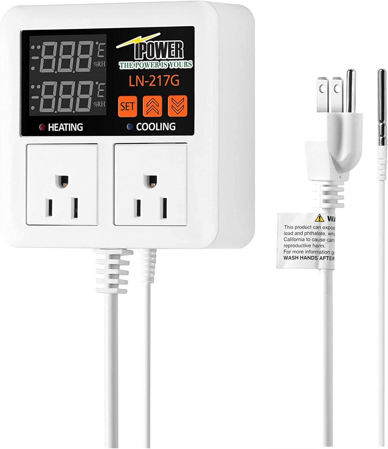 iPower Digital Temperature Controller 1200W 10A Dual Outlet Thermostat 2-Stage