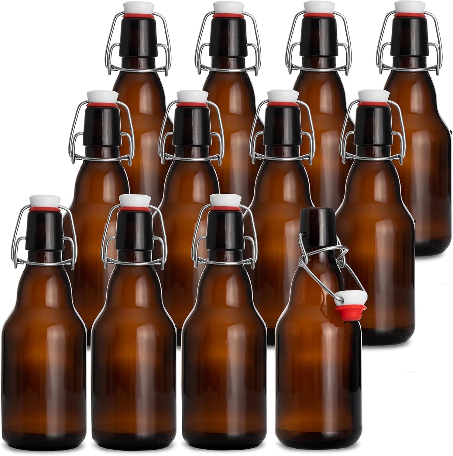 Ilyapa 12 oz Amber Flip Top Glass Beer Bottles, Set of 12 Swing Top