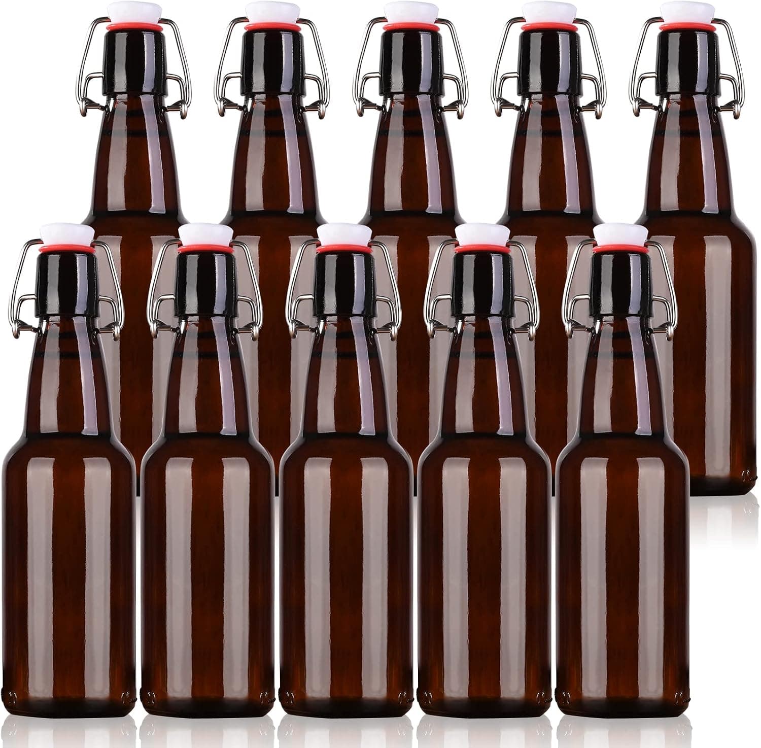 KITGLASCUP Amber Beer Bottles with Flip Caps, 12oz 10 Pack, Swing Top