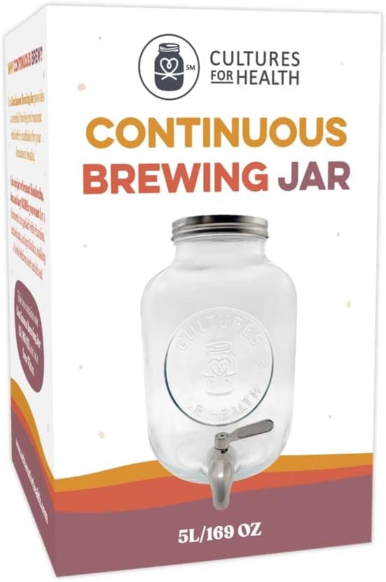 Cultures for Health Continuous Kombucha Brewing Jar with Spigot - 5 Liter Glass Jar