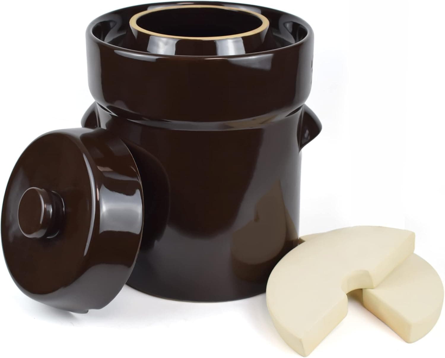 Fermentation Crock Jar 10 Liter / 2.6 Gallon - Stoneware Pot with Stone Weights, Lid