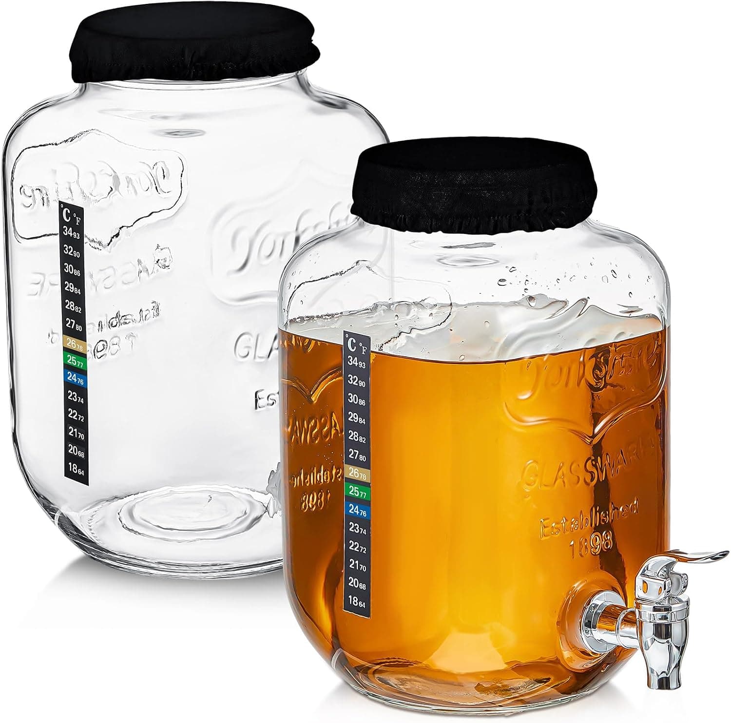 Ziliny 1 Gallon Kombucha Brewing Jar Kit (2 Pack) with Temp Strips
