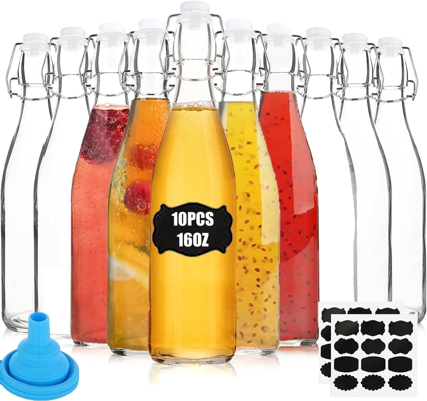 GBACHOOSE 16 oz Flip Top Glass Bottle, 10 Pack Swing Top Glass Bottles for Home Brewing (500ML)