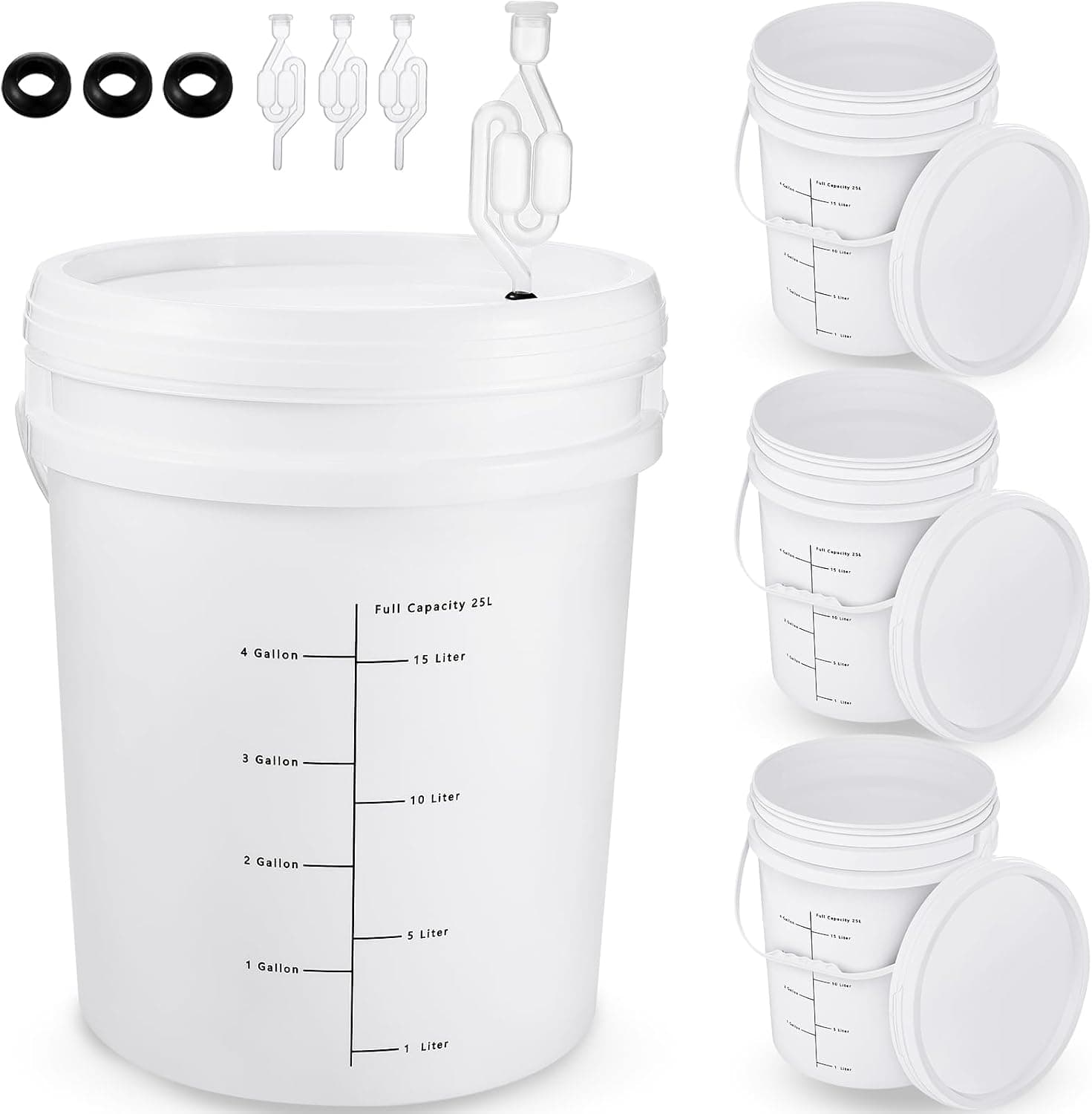 Ziliny 4 Pcs 6.5 Gallon Fermentation Bucket with Airlock