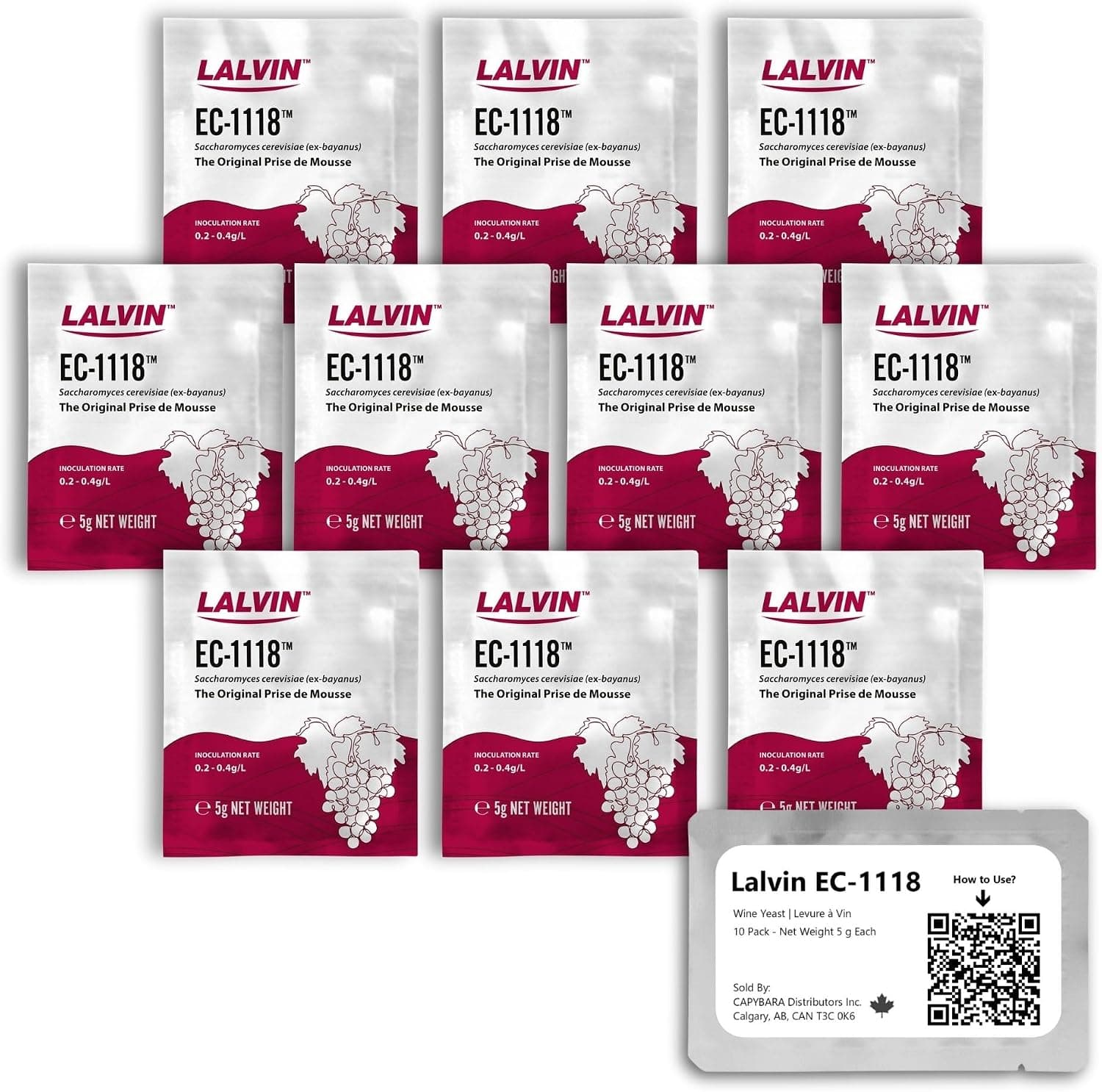 Lalvin EC-1118 Wine Yeast (10 Pack) - Champagne Yeast - 5 g Sachets