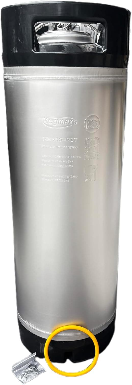 Semfeil Brew New 5 Gallon Ball Lock Keg 304 Stainless Steel Cornelius Corny Keg 19L with Dual Rubber Handle