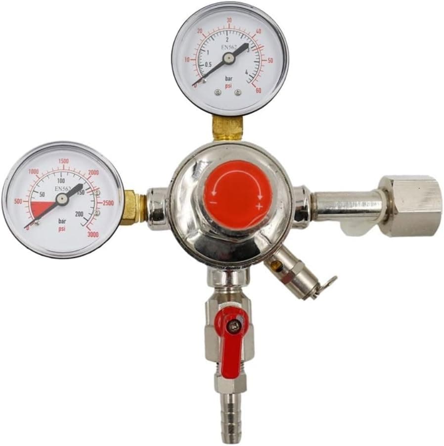 Dual Gauge CO2 Regulator Homebrew Kegging Draft Beer, Safety Relief Valve (W21.8 Inlet)