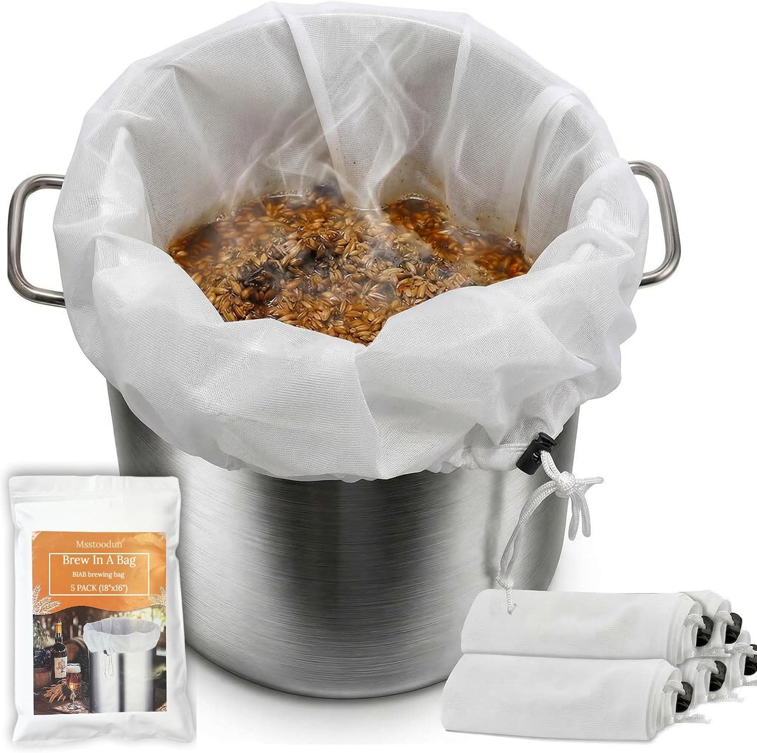 5 Pack Brew Bags 250 Micron BIAB Grain Straining Bags with Drawstring (18 x 16)