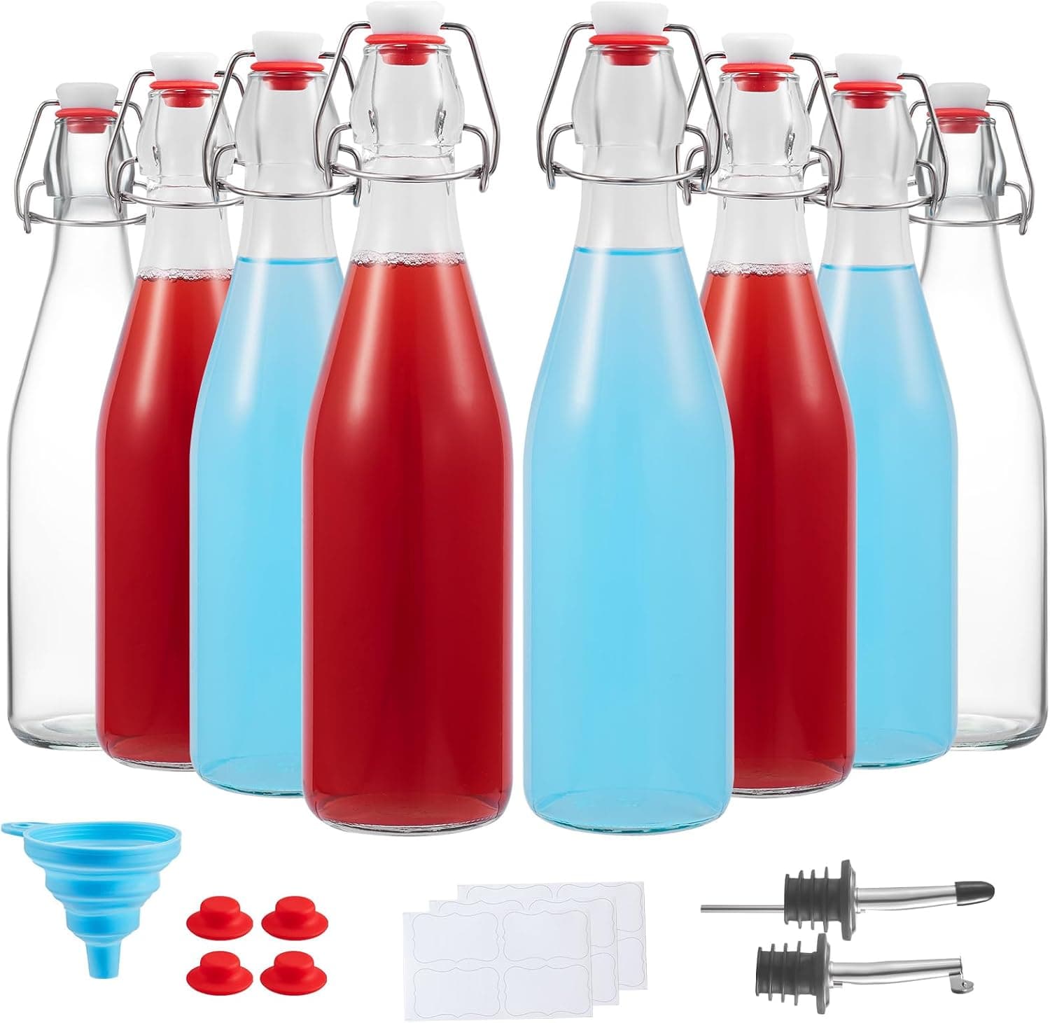 16 OZ Swing Top Glass Bottles (8 Set) - Flip Top Beer Brewing Bottles with Stopper for 2nd Fermentation