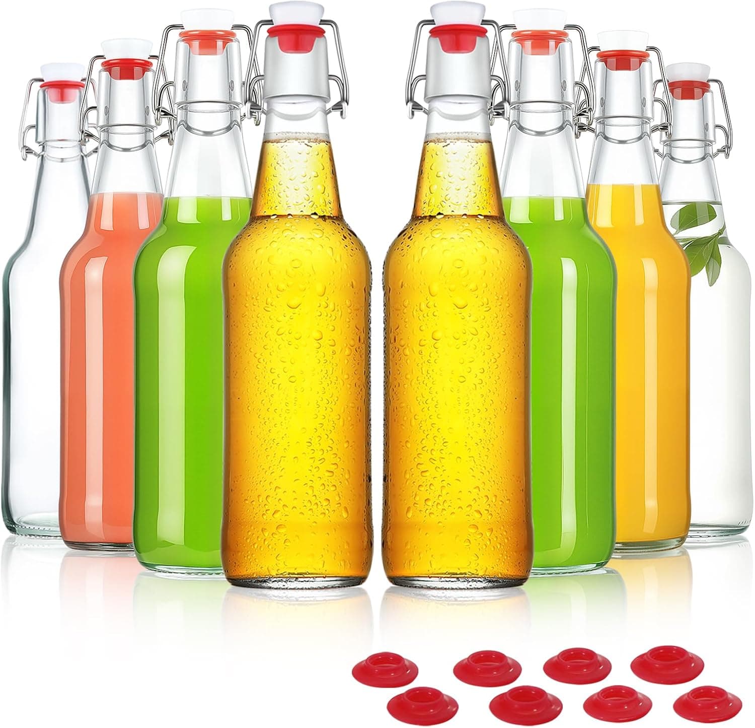 Swing Top Glass Bottles 16oz Flip Top Beer Brewing Bottle with Stopper (8 Pack)