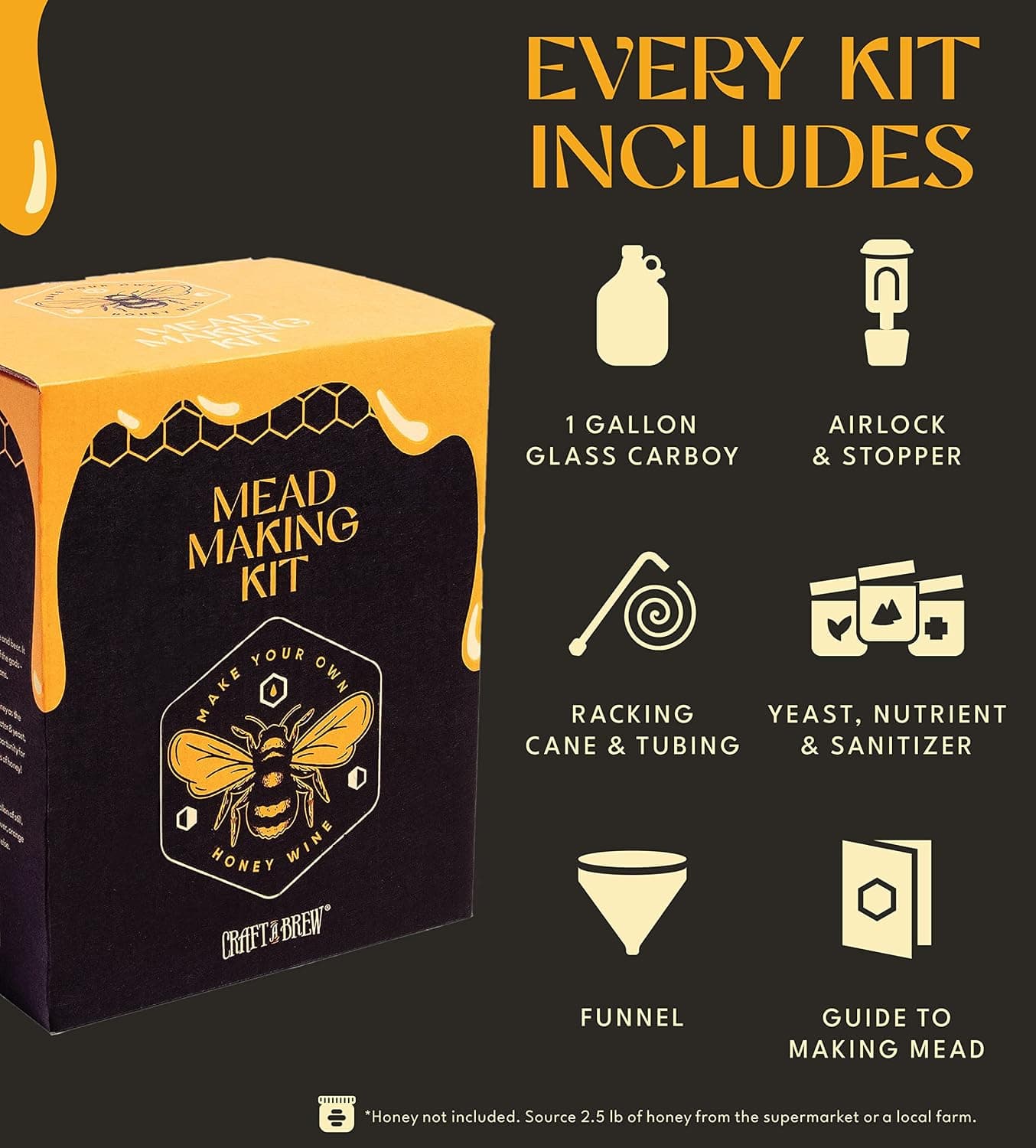 Craft A Brew - Mead Making Kit - Reusable Make Your Own Mead Kit - Yields 1 Gallon