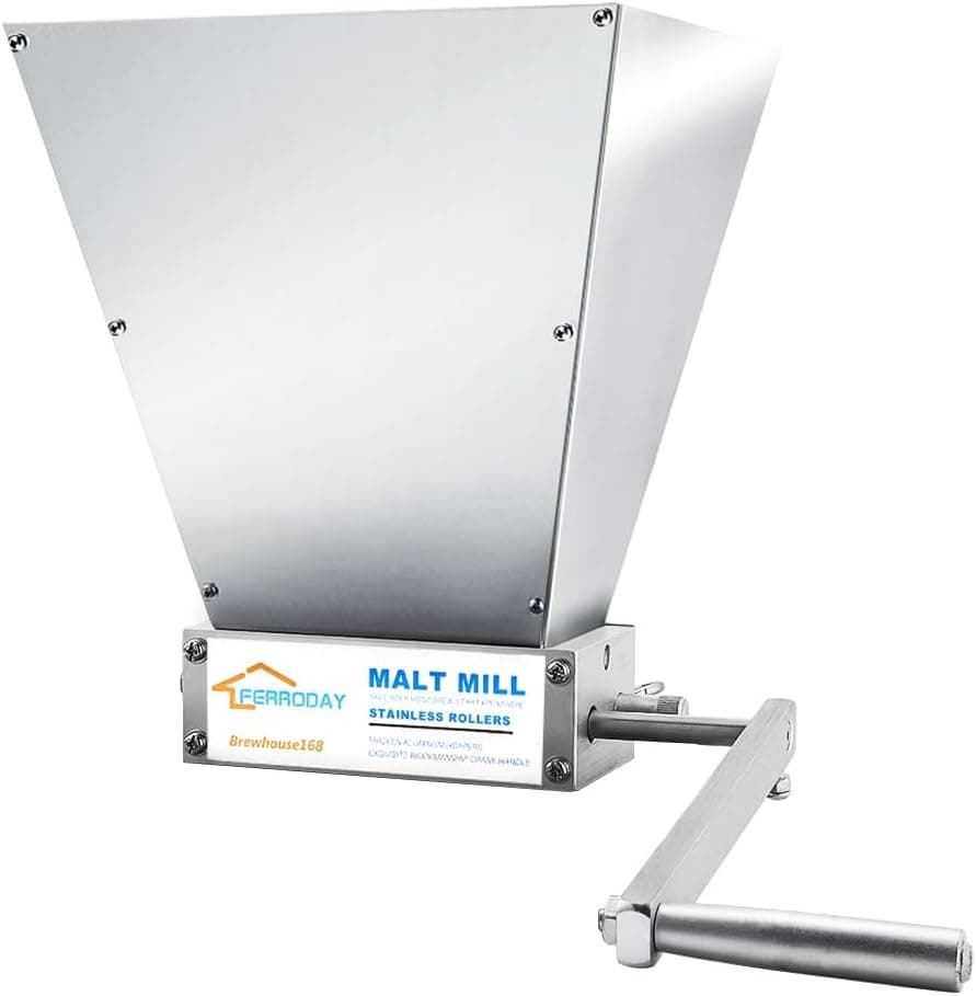 FERRODAY Malted Grain Mill 2 Roller Stainless Steel, No Base