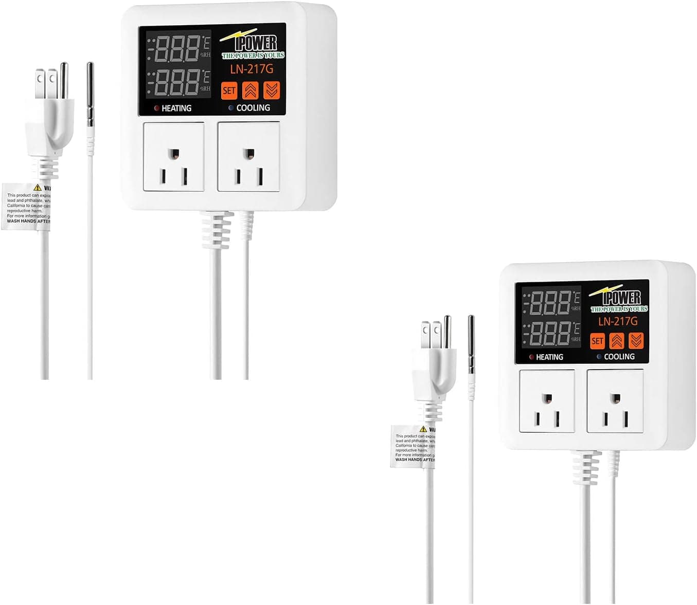 iPower Temperature Controller 1200W 10A Dual Digital Outlet Thermostat 2 Stage (2 Pack)