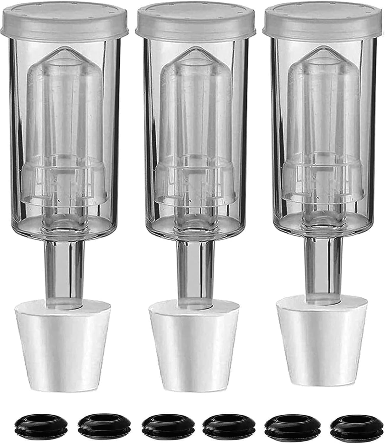 3 Piece Airlock Set for Brewing Wine Making Kimchi (3 Airlock+3 Stoppers+6 Grommets)